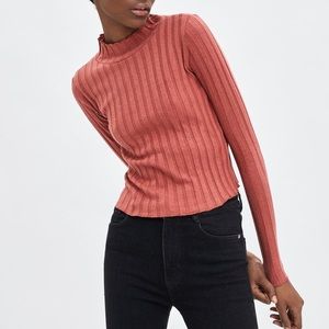 Zara Pink Ribbed Thermal Long Sleeve T-Shirt